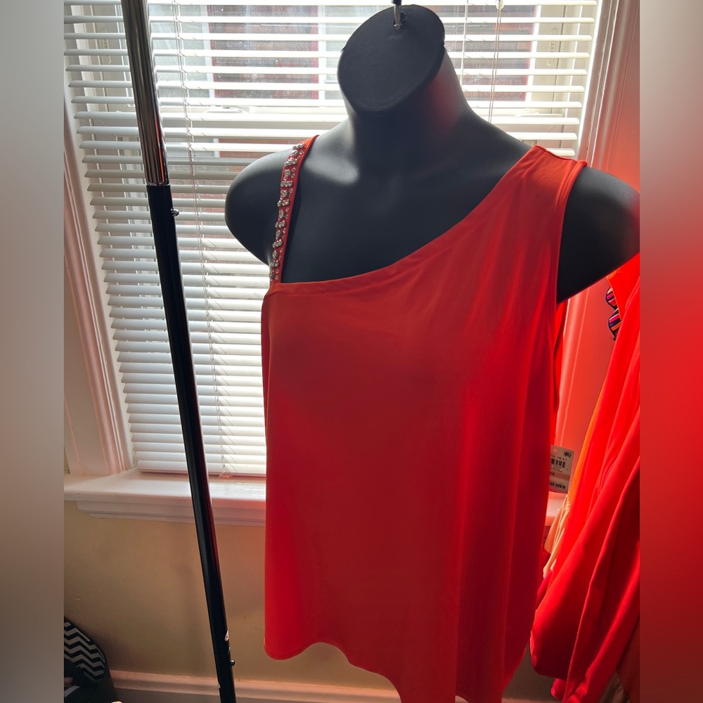 INC International Concepts One Shoulder Orange BLOUSE